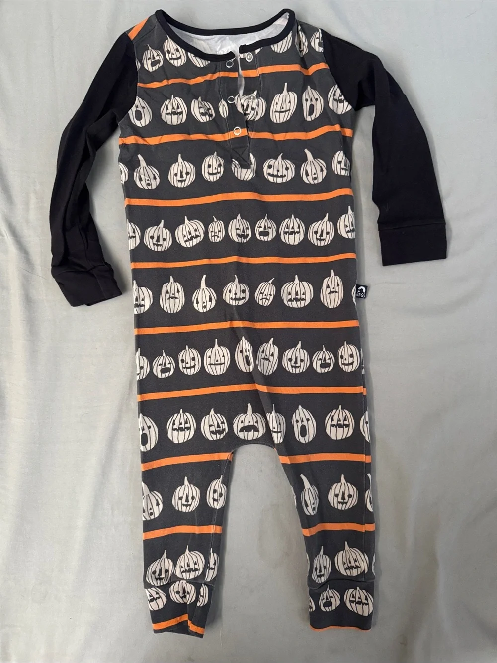 Rags Halloween pumpkin long sleeve romper 2T